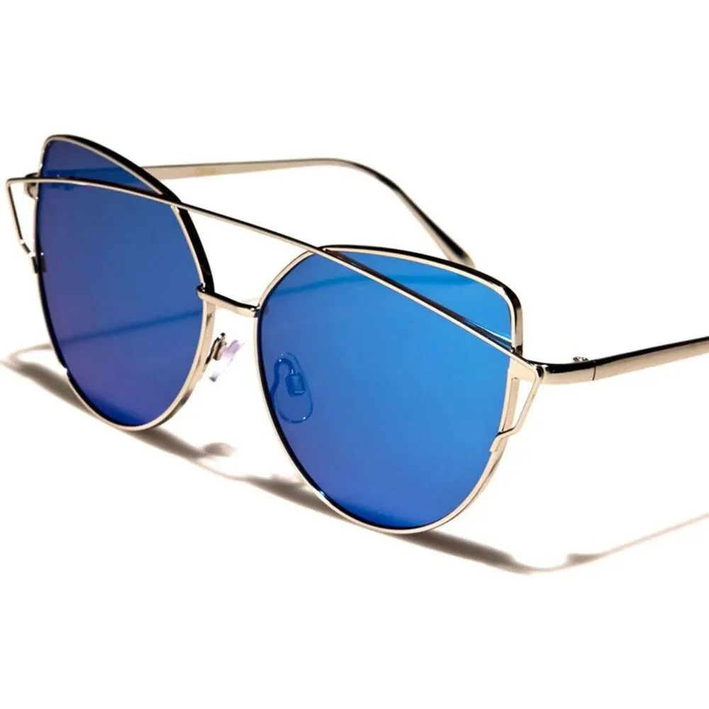 Designer Fashion Stylish Modern Womens Blue Mirrored Lens Cat Eye Sunglasses